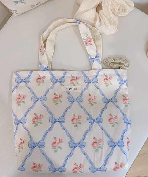 【新品未使用】ecoday 花柄 リボン ハンドバッグ VIBGYOR トートバッグ Liaa/花柄 リボン ミニトート ランチバッグ