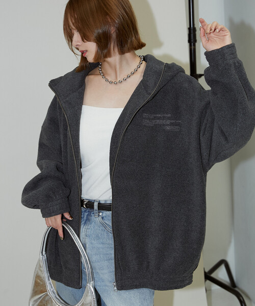 PUBLUX（パブリュクス） パーカー レタリング 刺繍 フリース ジップ