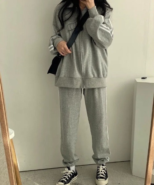ジャージ サイドラインZIPパーカー パンツ スウェットジャージ セットアップ 上下セット /韓国ストリート レディース | lulufa | 07