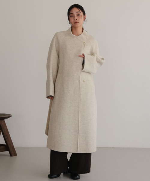 ノーカラーコート コート ベルト付き ロングコート レディース