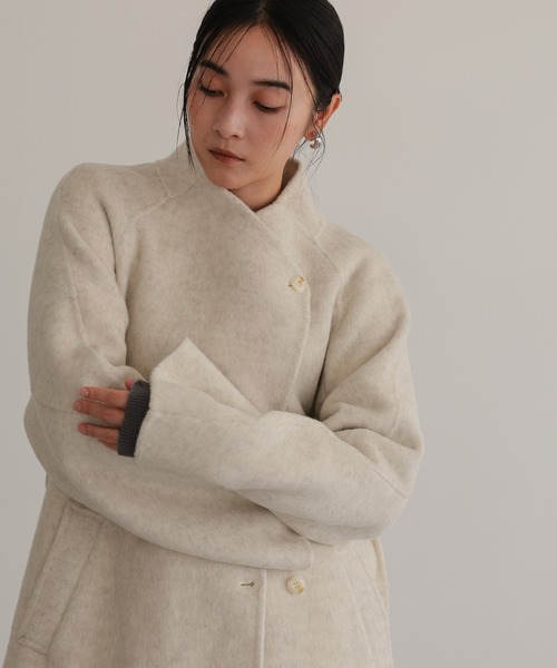 ■IÉNA【定価5.1】ロングスリットノーカラーコートウエストベルト付グレージュ ラムウールノーカラーロングコート◇ | イエナ(IENA) | マルイウェブ