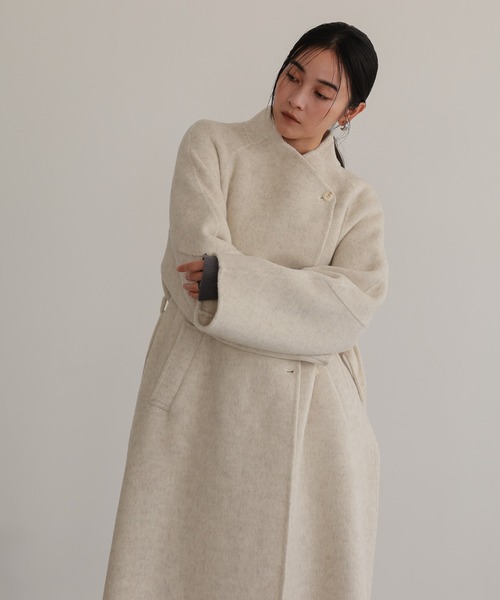 ノーカラーコート コート ベルト付き ロングコート レディース