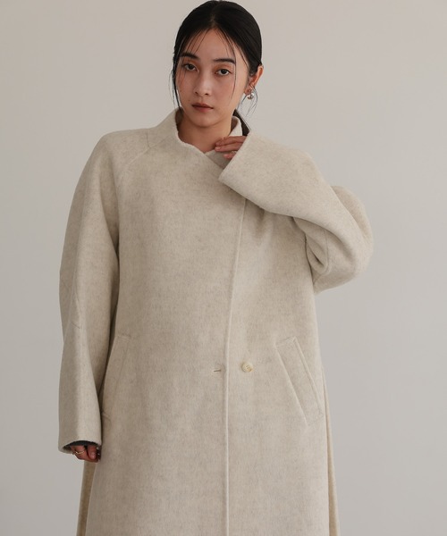 ノーカラーコート コート ベルト付き ロングコート レディース