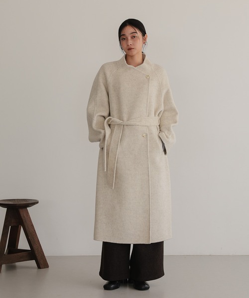 BEAUTY&YOUTH ビーバーノーカラーロングコート　ベルト付き 極美品】UNITED ARROWS ベルト付ノーカラーコート ロングコート