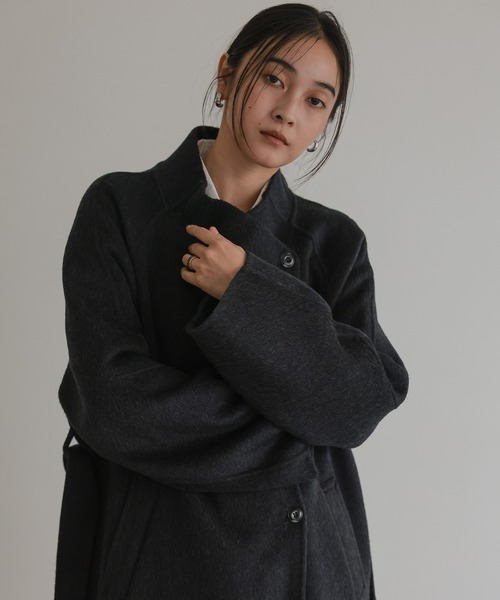 ノーカラーコート コート ベルト付き ロングコート レディース