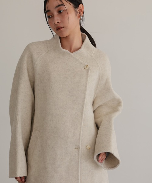 ノーカラーコート コート ベルト付き ロングコート レディース