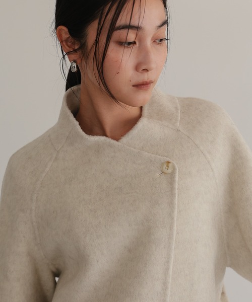 ノーカラーコート コート ベルト付き ロングコート レディース