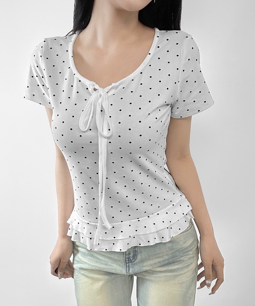 【美品】FORMO フォルモ リボンドットシャツ FOLLOWIN（フォロウィン） tシャツ 「半袖バージョン追加/3COLOR