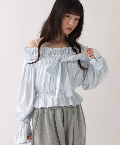 Heather（ヘザー） ブラウス シャツ タックリボンオフショルブラウス