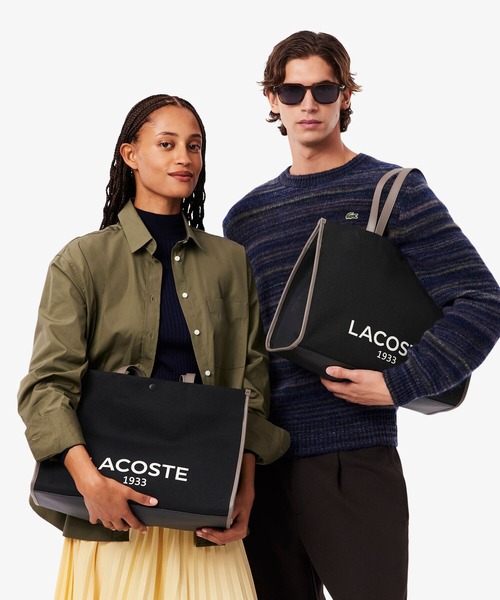 「LACOSTE」 トートバッグ FREE ブラック×ホワイト レディース