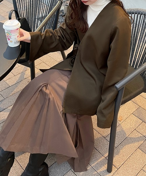 「junoah」 ノーカラージャケット MEDIUM ブラウン レディース_画像3