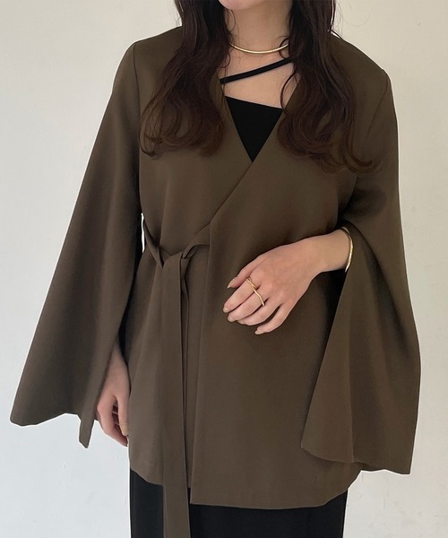「junoah」 ノーカラージャケット MEDIUM ブラウン レディース_画像5