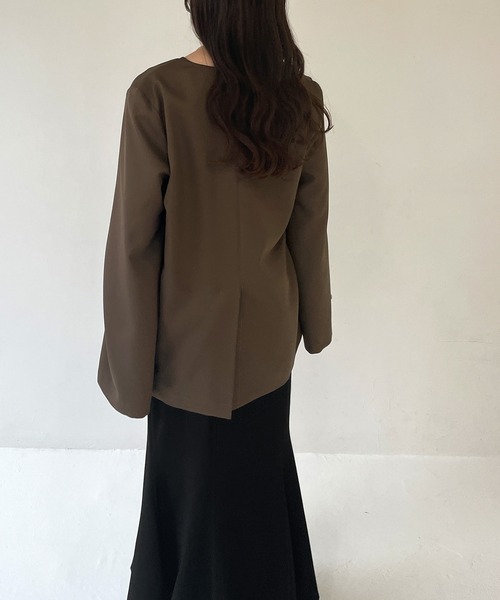 「junoah」 ノーカラージャケット MEDIUM ブラウン レディース_画像6