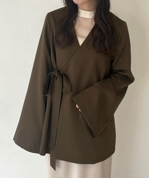 「junoah」 ノーカラージャケット MEDIUM ブラウン レディース_画像7
