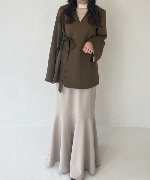 「junoah」 ノーカラージャケット MEDIUM ブラウン レディース_画像8