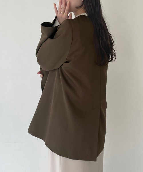 「junoah」 ノーカラージャケット MEDIUM ブラウン レディース_画像9