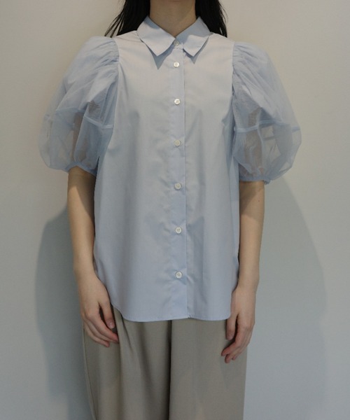 ブラウス シャツ CLANE TULLE LAYERED SLEEVE SHIRTS レディースの画像