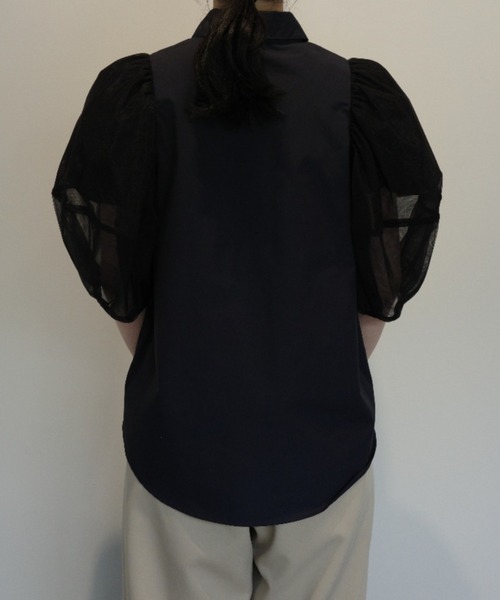 ブラウス シャツ CLANE TULLE LAYERED SLEEVE SHIRTS レディースの画像