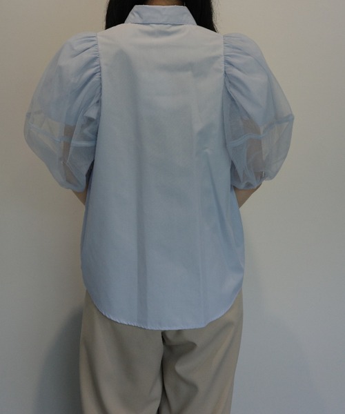 ブラウス シャツ CLANE TULLE LAYERED SLEEVE SHIRTS レディースの画像