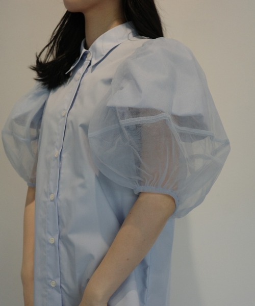 ブラウス シャツ CLANE TULLE LAYERED SLEEVE SHIRTS レディースの画像