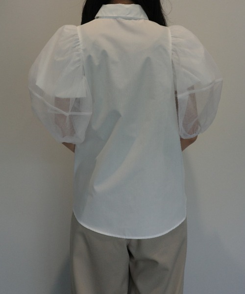 ブラウス シャツ CLANE TULLE LAYERED SLEEVE SHIRTS レディースの画像