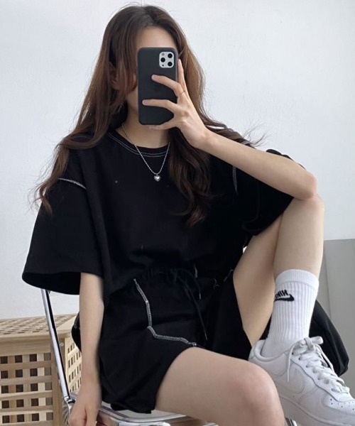 アウトステッチTシャツ+ハーフパンツ レディース | ブランド登録なし | 16