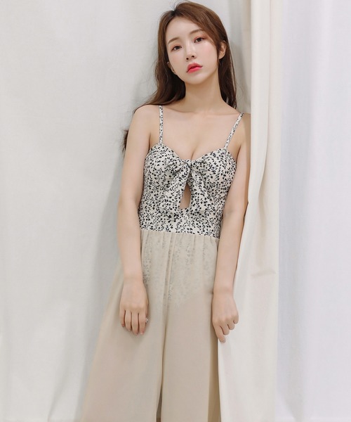 水着 ワンピース ツーピース カバーアップ 花柄 レーススカート レースレディース Lace Ladies カバーアップパンツ付花柄