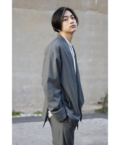 Devoa ノーカラージャケットメタルシュリンク シープレザー ノーカラージャケット