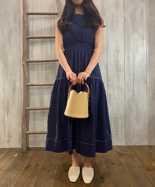 ワンピース 夏 配色ステッチノースリティアードワンピース W1859