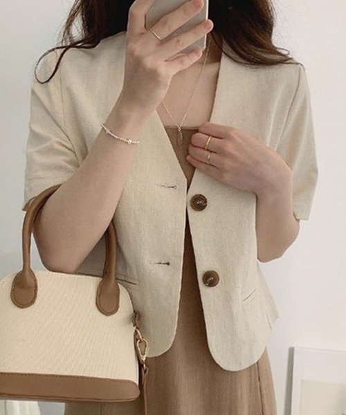 DAY CLOSET ジャケット ノーカラージャケット レディース 半袖リネン
