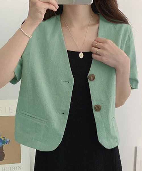 MARNI ノーカラージャケット 半袖 グリーンー系 DAY CLOSET ジャケット ノーカラージャケット レディース 半袖リネン