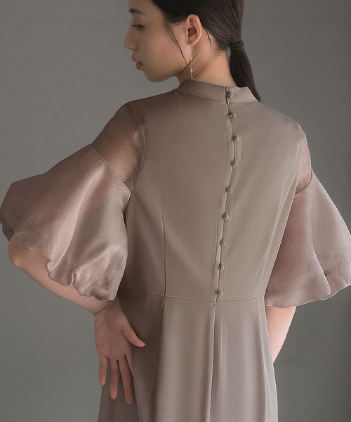 GIRL DRESS FOR NOW ドレス バルーン袖異素材ドッキング Iライン