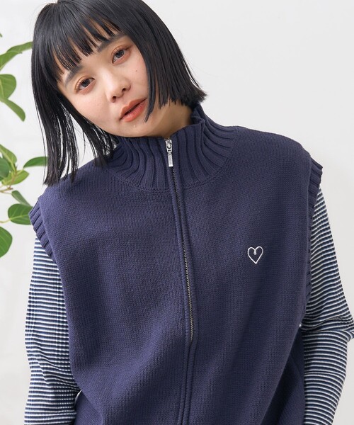 FREAK'S STORE ベスト ジレ ワンポイント ジップニットベスト