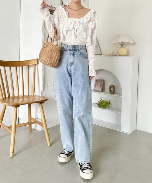 CLEA カーディガン ラッフルフリルクロップド丈レースボレロ