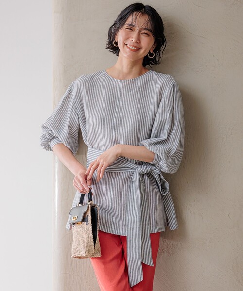 23区LIBECOブラウス 23区｜【洗える】LIBECO ベルト付き ブラウス | Rakuten Fashion