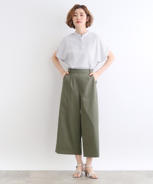 ストレッチ　ワイドパンツ　クロップ丈 grove パンツ 「接触冷感・多サイズ」サマーハイパーストレッチ