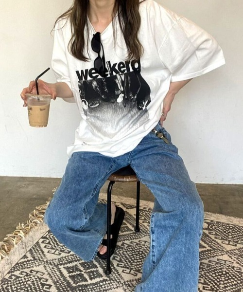 tシャツ Weekend ロゴプリントTシャツ(kiharu select) / プリントTシャツ 半袖 オーバーサイズTシャツ ロゴＴシャツ ロゴT