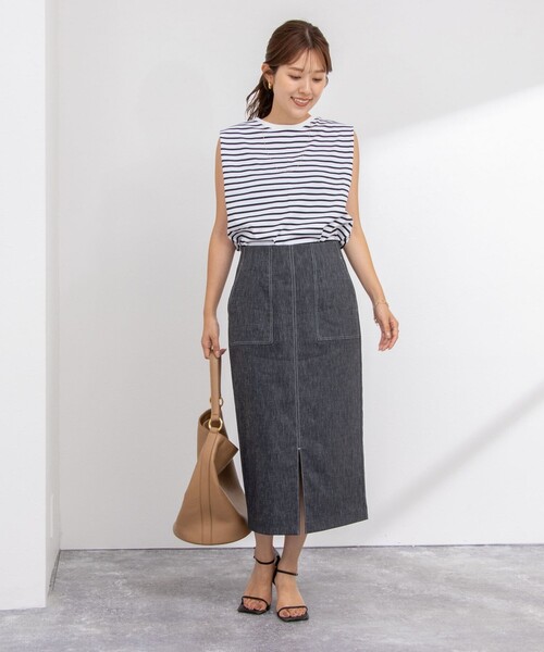 24SS 美品 ノーリーズ ✴︎ ウォッシャブル麻混タイトスカート S セール】ウォッシャブル麻混タイトスカート（スカート