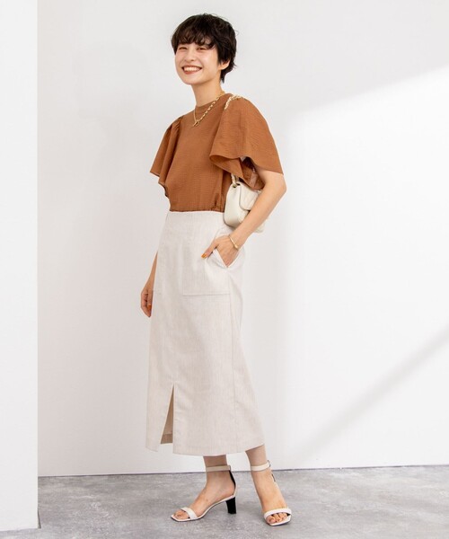 24SS 美品 ノーリーズ ✴︎ ウォッシャブル麻混タイトスカート S ウォッシャブル麻混タイトスカート | ノーリーズ(NOLLEY'S