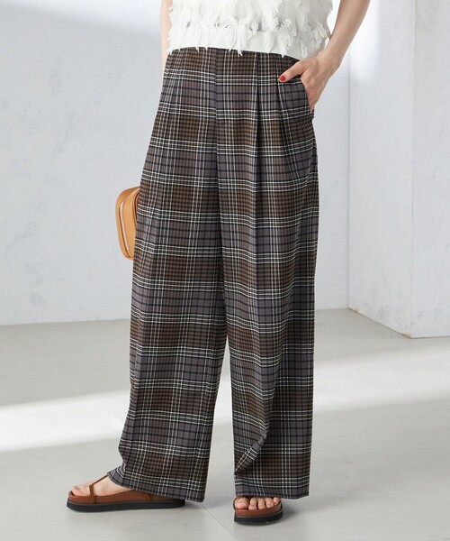 SHIPS（シップス） パンツ 「手洗い可能」ウール混 チェック タック