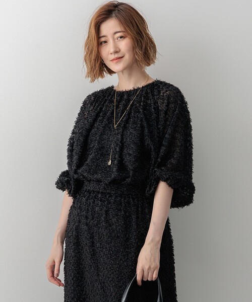 ブラウス シャツ 「洗える」へアリ―カットジャカード ブラウス レディース