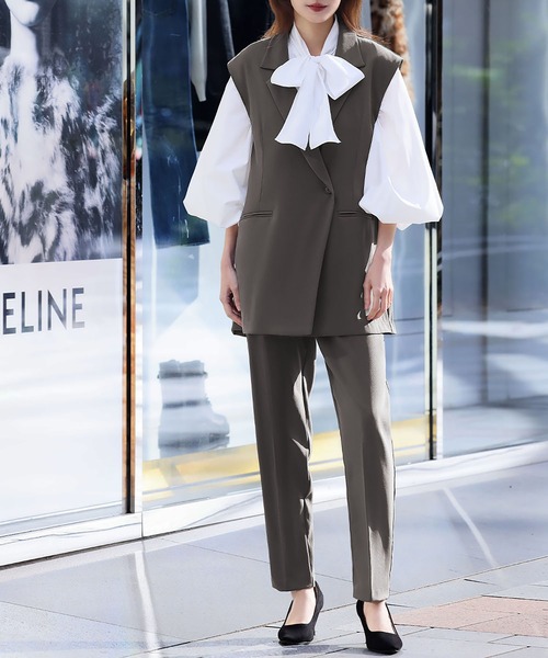 美品★【３点SET】Flolia ジレ　セレモニースーツセット Flolia セットアップ 「3点セット」Vネックロングジレ・ボウタイ