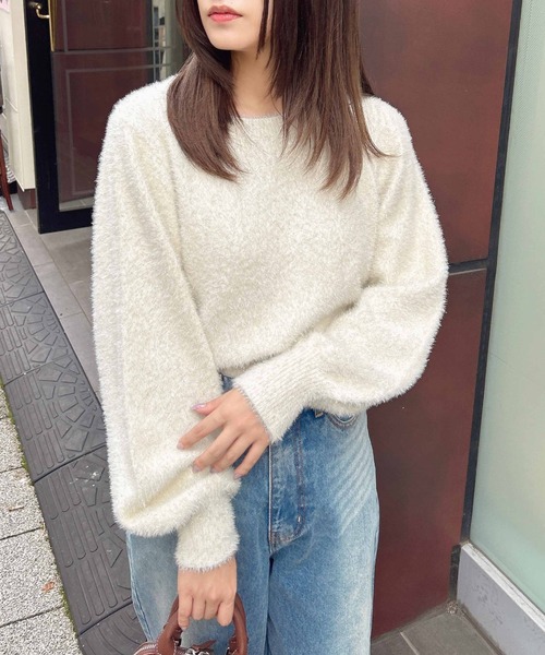 Mystrada ラメフェザーカーデ ピンク カーディガン シャギーニット