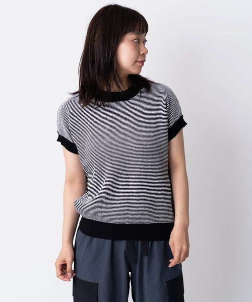 tシャツ ハイゲージニットボーダーフレンチスリーブ レディース