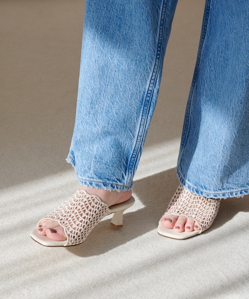 美品　サンダル LE TALON LE TALON｜GRISE6cmレザーFRINGEミュールサンダル | Rakuten