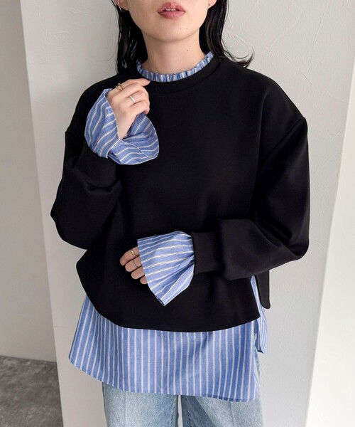 【ADORE】定価3.5万　バックプリーツストライプブラウス　フレア袖　38 fredy emue（フレディエミュ） ブラウス シャツ 袖フレアストライプ