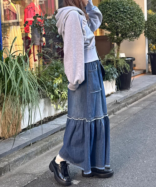 CIAOPANIC スカート フリンジデニムティアードスカート