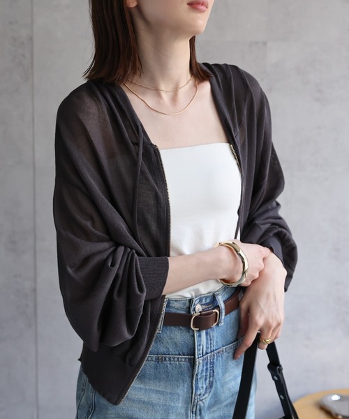 TOPANGA Lady's　シルバーフォイルコットンニットパーカー　コーティング　フーディ　セーター　オーバーサイズパーカー　箔 COURCETTE / ウールニットパーカー （ニット・セーター）｜BEIGE