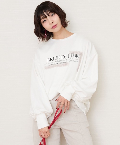 tシャツ 「FONT LAB」チュールデザインロゴロンTシャツ レディース