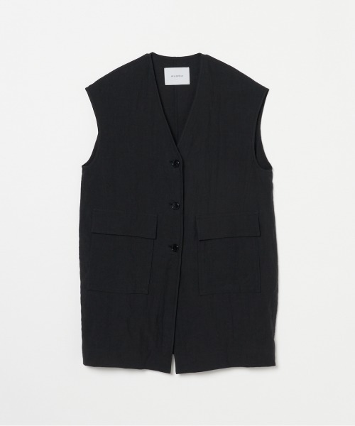 【未使用に近い】エリオポール シアーバックベスト ジレ 36 ネイビー HELIOPOLE（エリオポール） ベスト ジレ DUNGAREES LINEN LONG GILLET